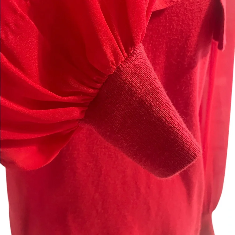 Cece’s Bow Neck Blouson Sleeve Cotton Blend Red Sweater,Large - Picture 7 of 9